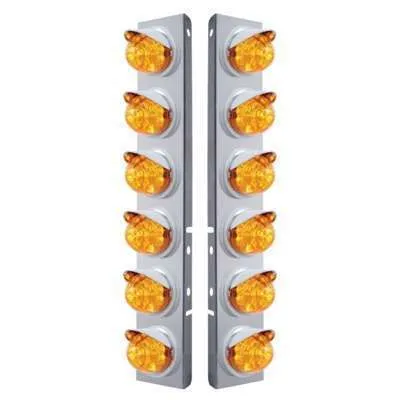 SS Front Air Cleaner Bracket With 12X 17 LED Reflector Watermelon Lights & Visors For Peterbilt-Amber LED & Lens