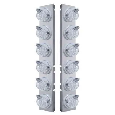 SS Front Air Cleaner Bracket With 12X 17 LED Reflector Watermelon Lights & Visors For Peterbilt-Amber LED/Clear Lens