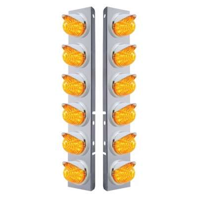 SS Front Air Cleaner Bracket W/12X 17 LED Beehive Lights & Visors For Peterbilt-Amber LED & Lens