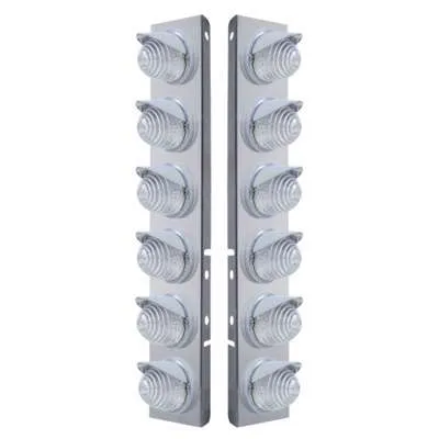 SS Front Air Cleaner Bracket W/12X 17 LED Beehive Lights & Visors For Peterbilt-Amber LED/Clear Lens