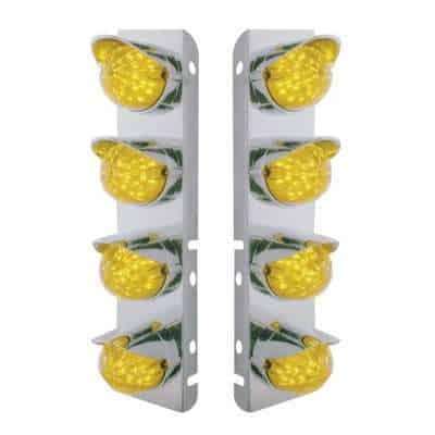 PB SS Front Air Cleaner Bracket w/19-LED Bullet Style Lights & Visors-Amber
