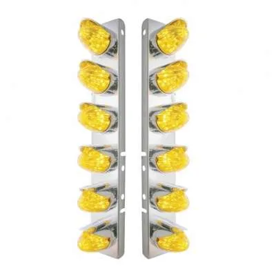 Ss Front Air Cleaner Bracket With 12X 19 Led Watermelon Lights &Amp; Visors For Peterbilt-Amber Led &Amp; Lens 1 SS Front Air Cleaner Bracket With 12X 19 LED Watermelon Lights & Visors For Peterbilt-Amber LED & Lens