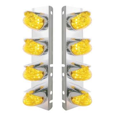 SS Front Air Cleaner Bracket With 8X 19 LED Watermelon Lights & Visors For Peterbilt-Amber LED & Lens