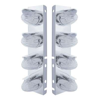 SS Front Air Cleaner Bracket With 8X 19 LED Watermelon Lights & Visors For Peterbilt-Amber LED/Clear Lens