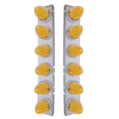 SS Front Air Cleaner Bracket With 12X 19 LED Watermelon Lights & Bezels For Peterbilt-Amber LED & Lens