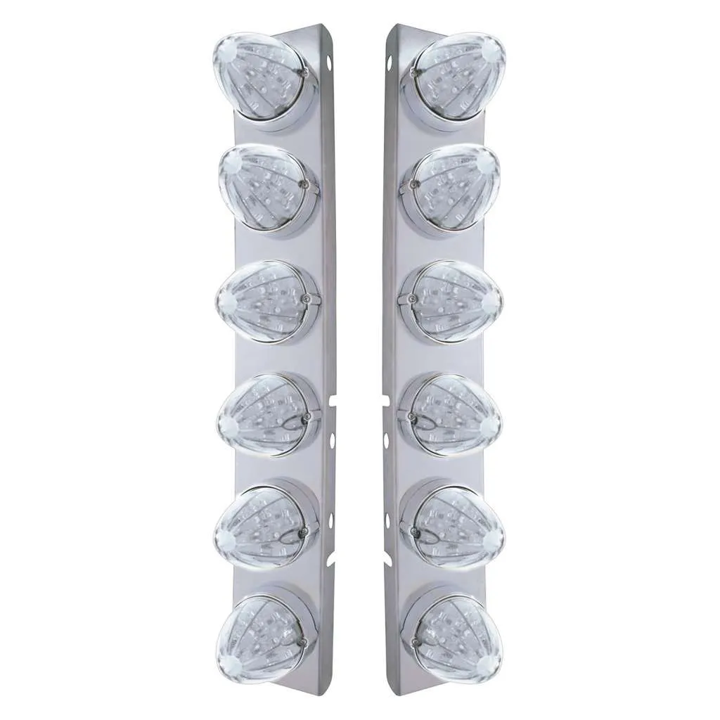 SS Front Air Cleaner Bracket With 12X 19 LED Watermelon Lights & Bezels For Peterbilt-Amber LED/Clear Lens