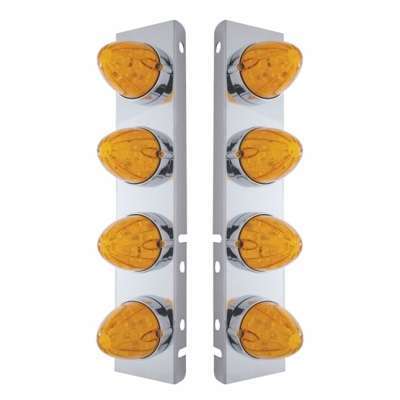 SS Front Air Cleaner Bracket With 8X 19 LED Watermelon Lights & Bezels For Peterbilt-Amber LED & Lens