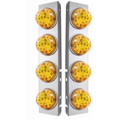 SS Front Air Cleaner Bracket W/8X 17 Amber LED Refl. Watermelon Lights & SS Bezels For Peterbilt-Amber Lens
