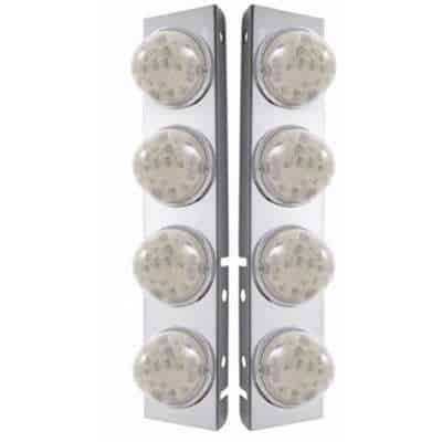 SS Front Air Cleaner Bracket W/8X 17 Amber LED Refl. Watermelon Lights & SS Bezels For Peterbilt-Clear Lens
