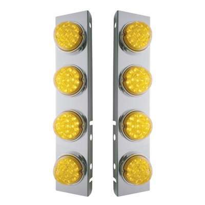 SS Front Air Cleaner Bracket With 8X 17 Amber LED Reflector Lights & SS Bezels For Peterbilt-Amber Lens