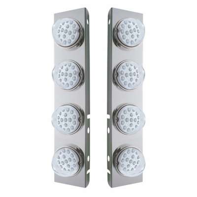 SS Front Air Cleaner Bracket With 8X 17 Amber LED Reflector Lights & SS Bezels For Peterbilt-Clear Lens