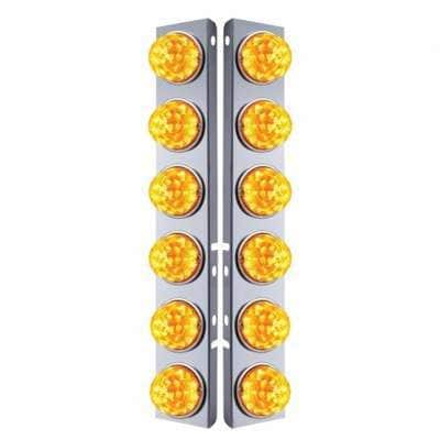 SS Front Air Cleaner Bracket W/12X 17 Amber LED Refl. Watermelon Lights & SS Bezels For Peterbilt-Amber Lens