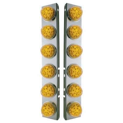 SS Front Air Cleaner Bracket W/12X 17 Amber LED Refl. Watermelon Lights & SS Bezels For Peterbilt-Amber Lens