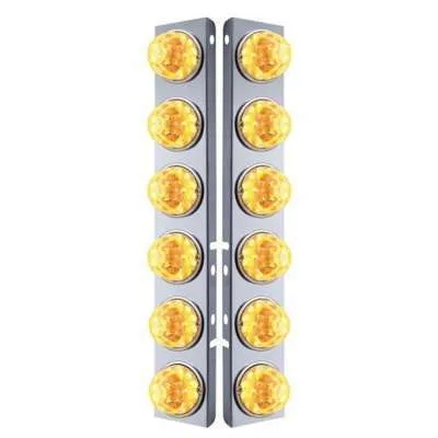 SS Front Air Cleaner Bracket W/12X 17 Amber LED Refl. Watermelon Lights & SS Bezels For Peterbilt-Clear Lens