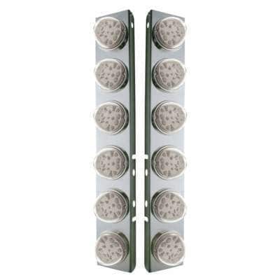 SS Front Air Cleaner Bracket W/12X 17 Amber LED Refl. Watermelon Lights & SS Bezels For Peterbilt-Clear Lens