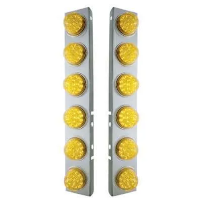 SS Front Air Cleaner Bracket With 12X 17 Amber LED Reflector Lights & SS Bezels For Peterbilt-Amber Lens