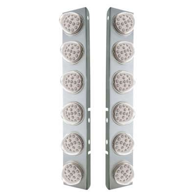 SS Front Air Cleaner Bracket With 12X 17 Amber LED Reflector Lights & SS Bezels For Peterbilt-Clear Lens