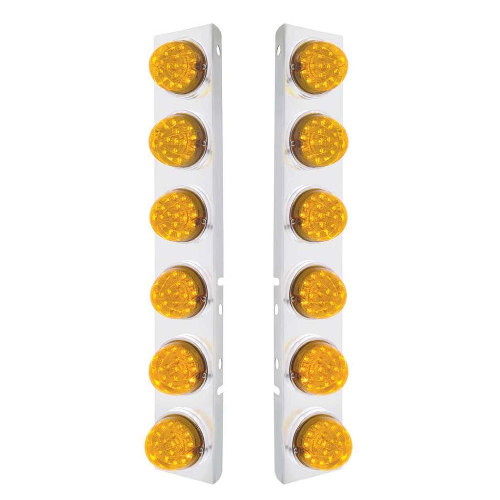 SS Front Air Cleaner Bracket With 12X 17 Amber LED Dual Function Reflector Lights & SS Bezels For Peterbilt-Amber Lens