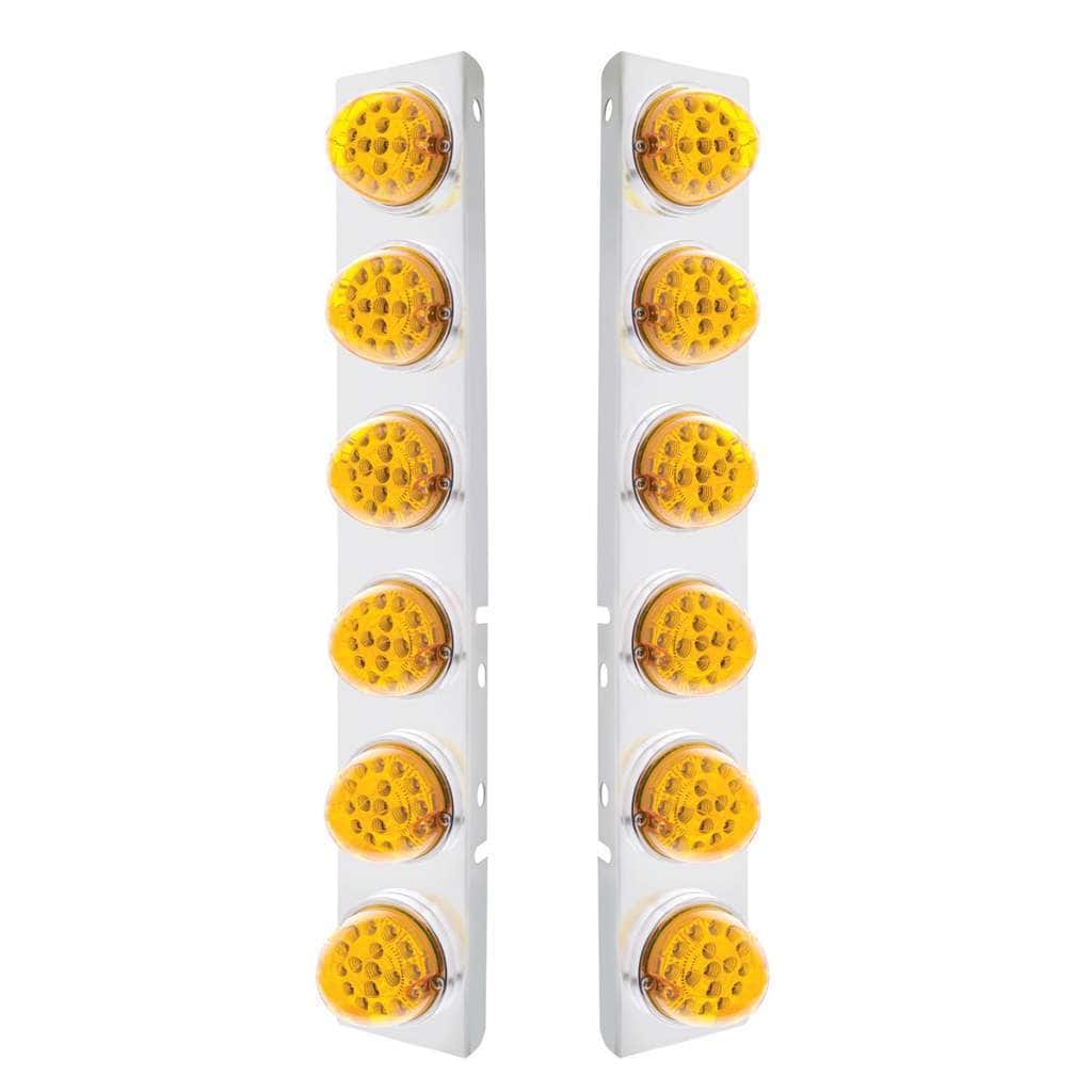 SS Front Air Cleaner Bracket With 12X 17 Amber LED Dual Function Reflector Lights & SS Bezels For Peterbilt-Amber Lens