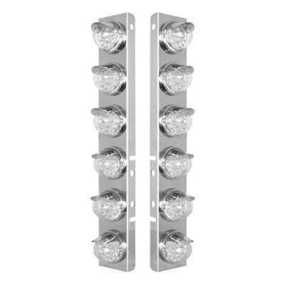 SS Front Air Cleaner Bracket With 12X 17 Amber LED Reflector Lights & SS Visors For Peterbilt-Clear Lens