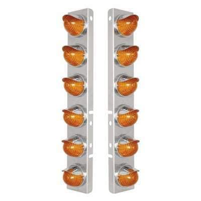 SS Front Air Cleaner Bracket W/12X 17 Amber LED Beehive Lights & SS Visors For Peterbilt-Amber LED & Lens