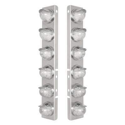 SS Front Air Cleaner Bracket W/12X 17 Amber LED Beehive Lights & SS Visors For Peterbilt-Amber LED/Clear Lens