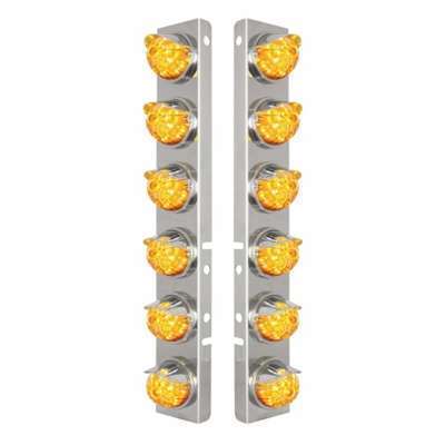 SS Front Air Cleaner Bracket W/12X 17 Amber LED Watermelon Lights & SS Visors For Peterbilt-Amber Lens