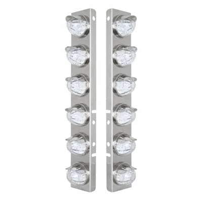 SS Front Air Cleaner Bracket W/12X 17 Amber LED Watermelon Lights & SS Visors For Peterbilt-Clear Lens