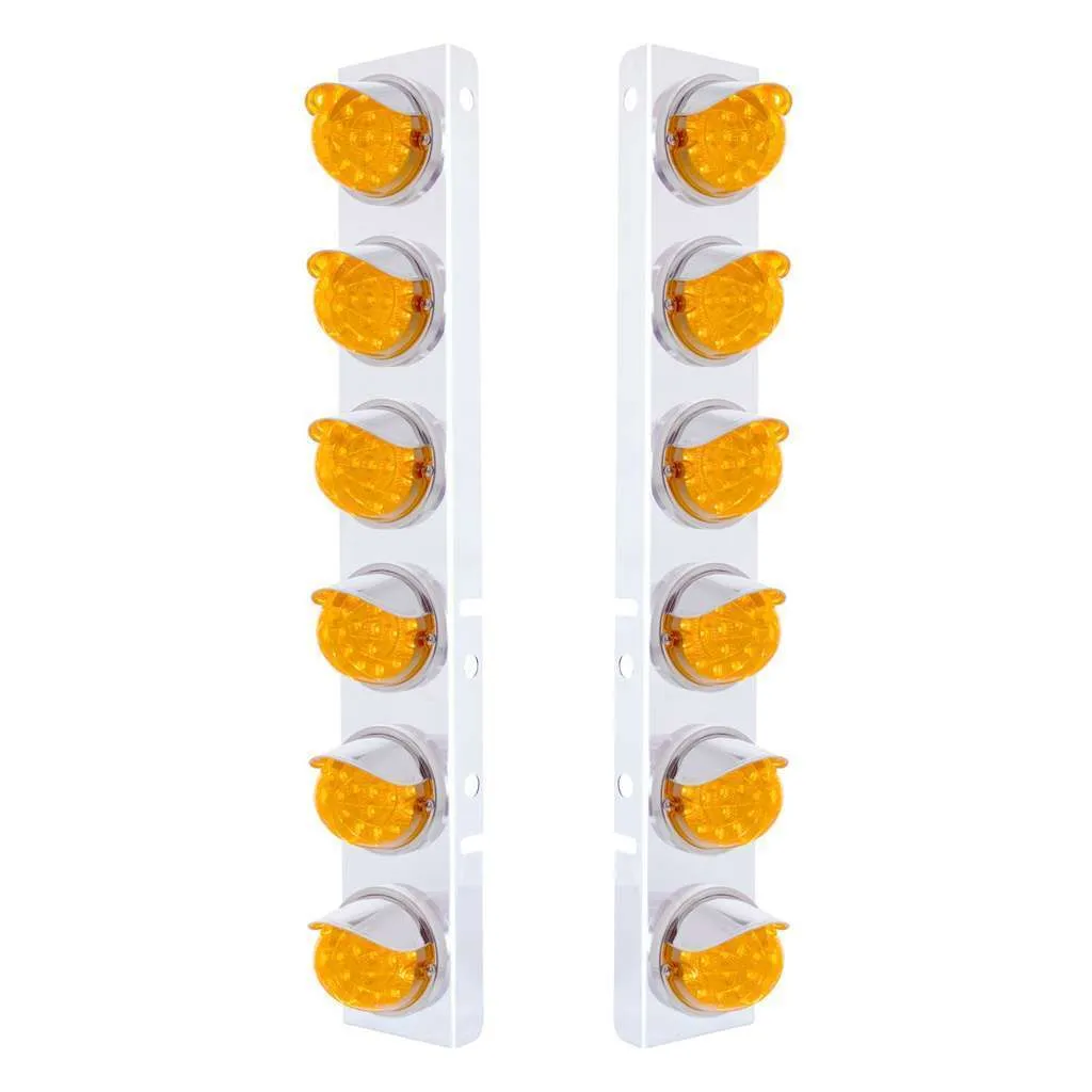 SS Front Air Cleaner Bracket With 12X 17 Amber LED Dual Function Reflector Lights & SS Visors For Peterbilt-Amber Lens