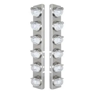 Ss Front Air Cleaner Bracket With 12X 17 Amber Led Dual Func. Watermelon Lights &Amp; Ss Visors For Peterbilt-Clear Lens 1 SS Front Air Cleaner Bracket With 12X 17 Amber LED Dual Func. Watermelon Lights & SS Visors For Peterbilt-Clear Lens