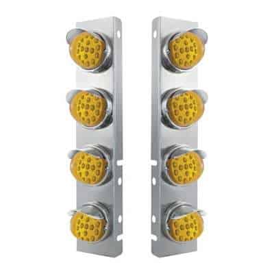 SS Front Air Cleaner Bracket With 8X 17 Amber LED Reflector Lights & SS Visors For Peterbilt-Amber Lens