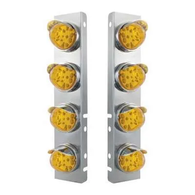SS Front Air Cleaner Bracket With 8X 17 Amber LED Reflector Watermelon Lights & SS Visors For Peterbilt-Amber