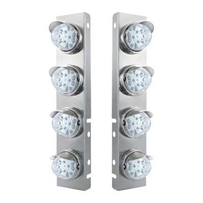 SS Front Air Cleaner Bracket With 8X 17 Amber LED Reflector Watermelon Lights & SS Visors For Peterbilt-Clear