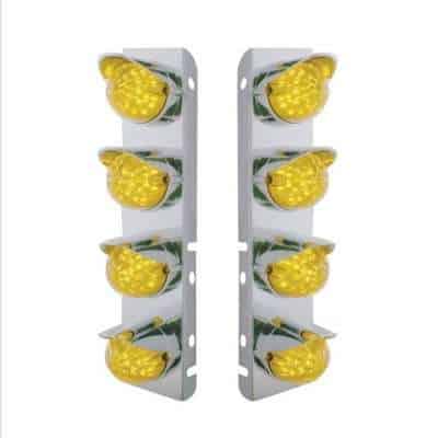 PB SS Front Air Cleaner Bracket w/17-LED Watermelon Lights & Visors-Amber