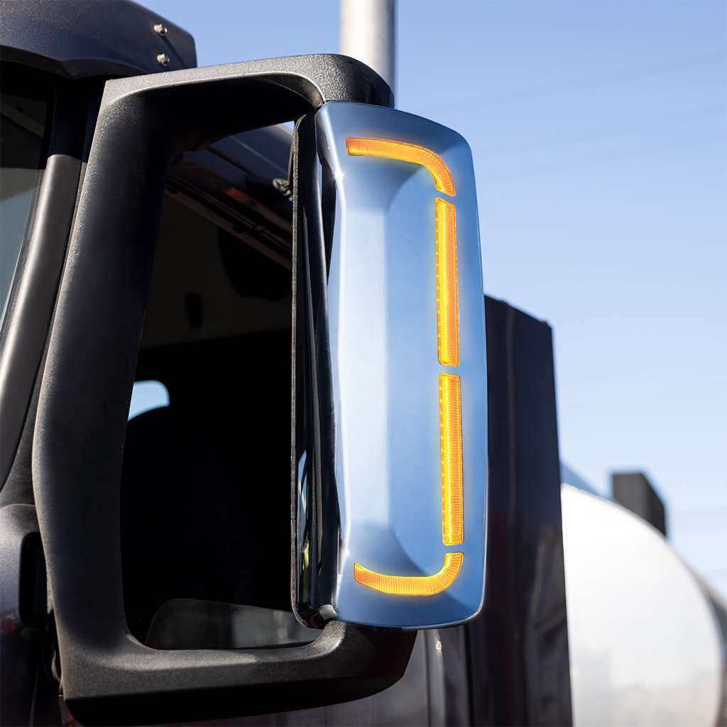 59 Led Chrome Mirror Cover With Sequential Led For 2012-2024 Volvo Vnl 5 59 LED Chrome Mirror Cover With Sequential LED For 2012-2024 Volvo VNL