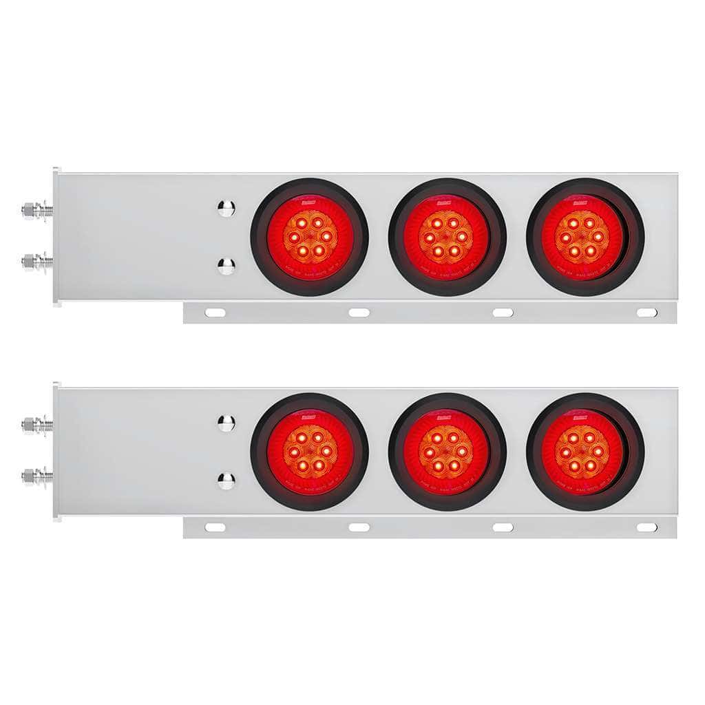 2-1/2" Bolt Pattern SS Spring Loaded Bar With 6X 4" 16 LED Turbine Lights - Grommet Red LED/Red Lens (Pair)