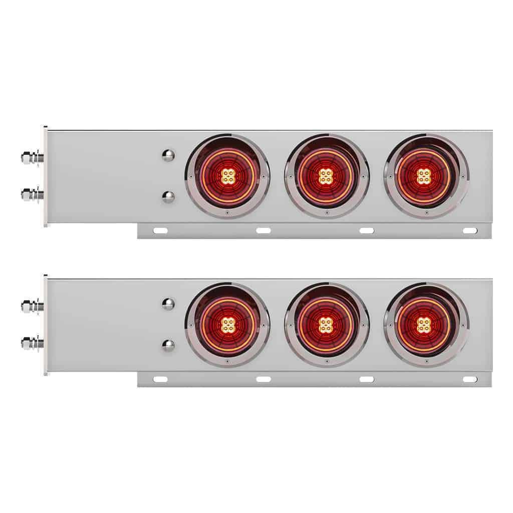 2-1/2" Bolt Pattern Chrome Spring Loaded Bar W/6X 4" 13 LED Abyss Lights & Visors (Pair)