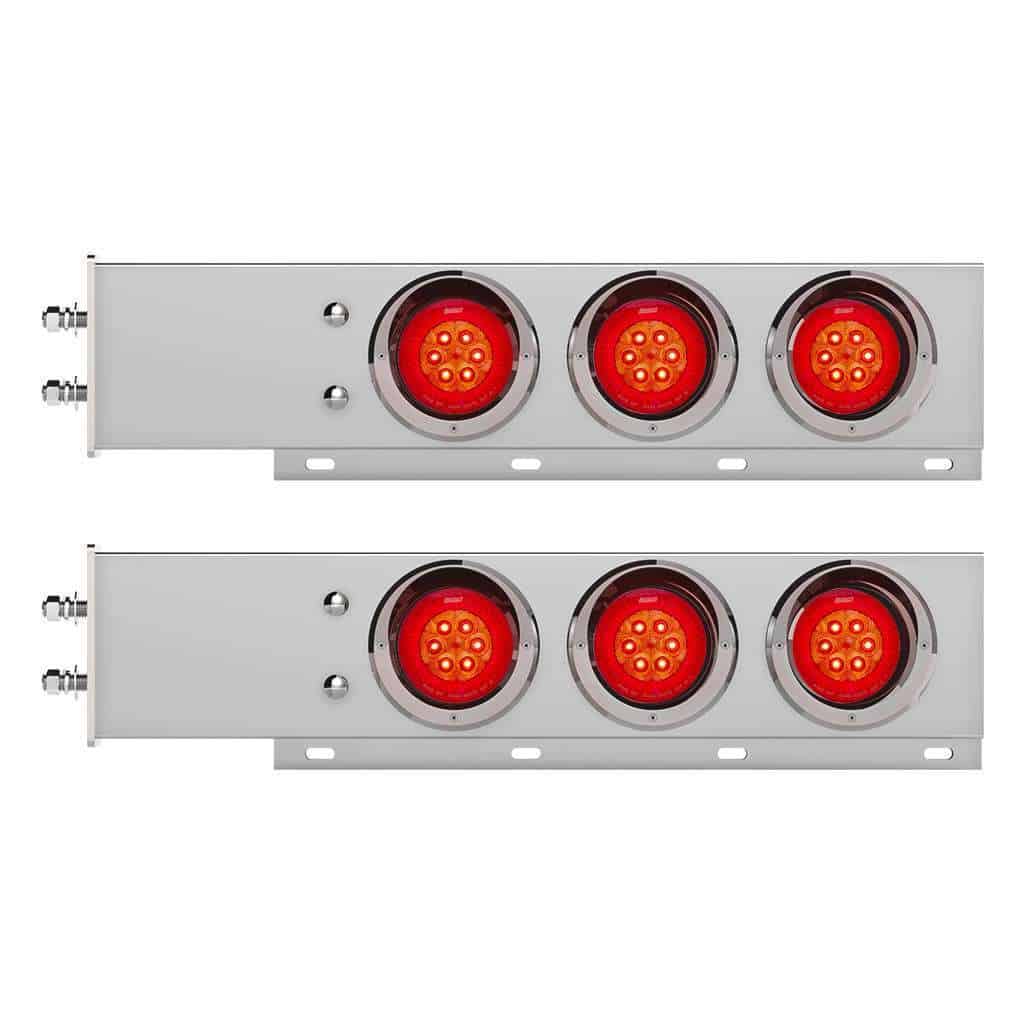 2-1/2" Bolt Pattern Chrome Spring Loaded Bar W/6X 4" 16 LED Turbine Lights & Visors - Red LED/Red Lens (Pair)