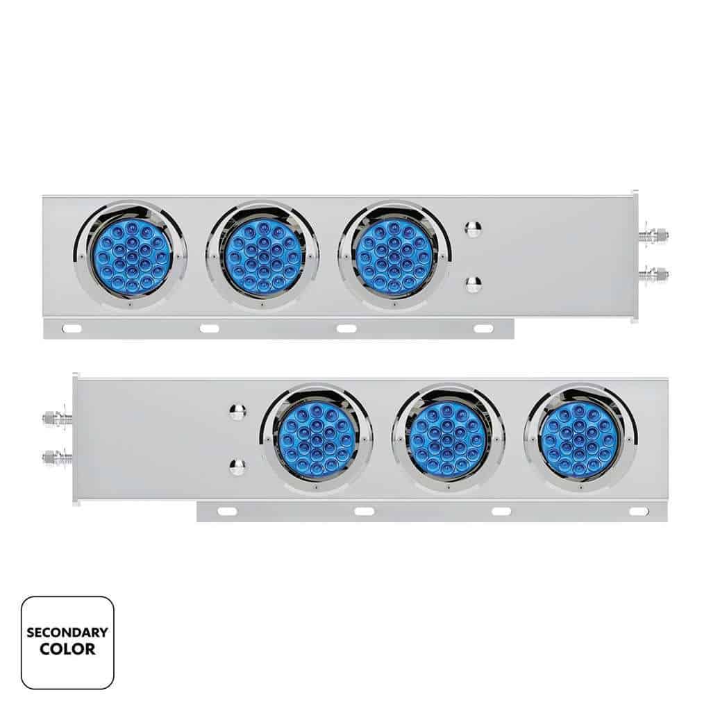2&Quot; Bolt Pattern Ss Spring Loaded Light Bar With 6X Double Fury 19 Led Lights &Amp; Visors-Red &Amp; Blue Led (Pair) 3 2" Bolt Pattern SS Spring Loaded Light Bar With 6X Double Fury 19 LED Lights & Visors-Red & Blue LED (Pair)