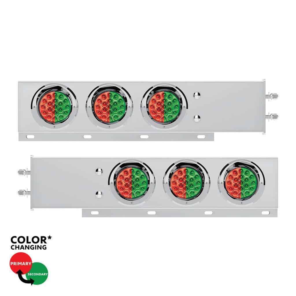 2-1/2" Bolt Pattern SS Spring Loaded Light Bar With 6X Double Fury 19 LED Lights & Visors-Red & Green(Pair)