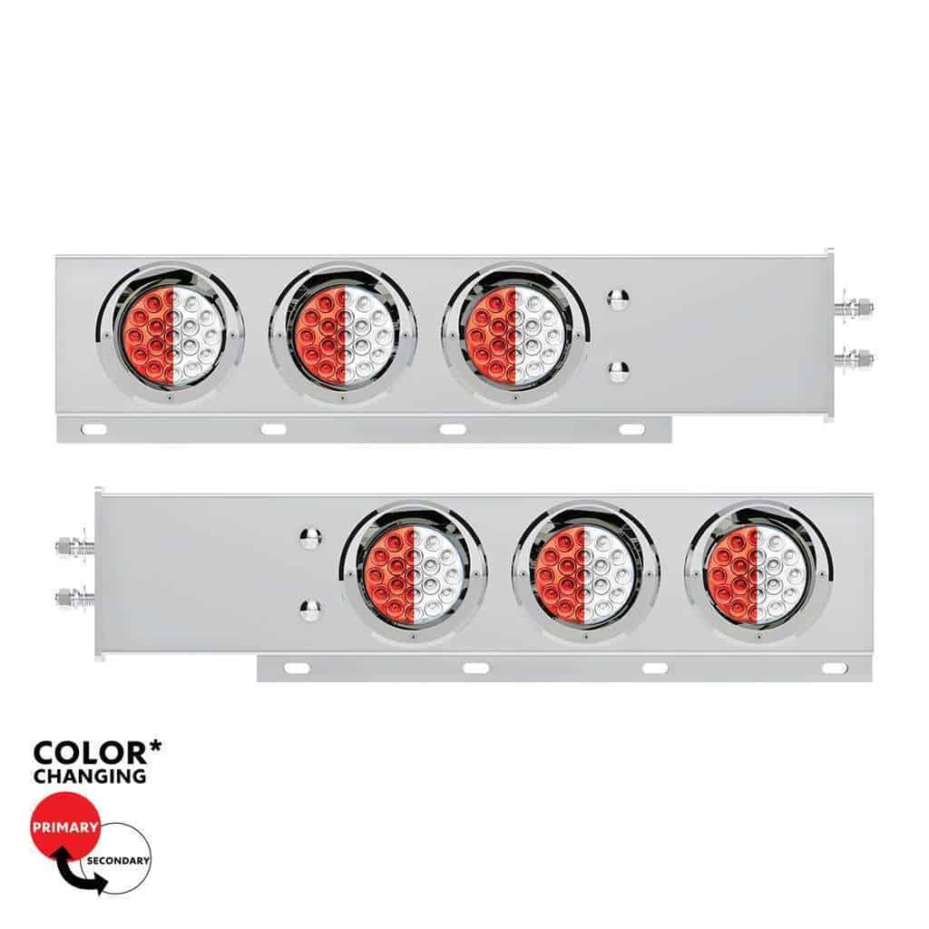 2-1/2" Bolt Pattern SS Spring Loaded Light Bar With 6X Double Fury 19 LED Lights & Visors-Red & White(Pair)