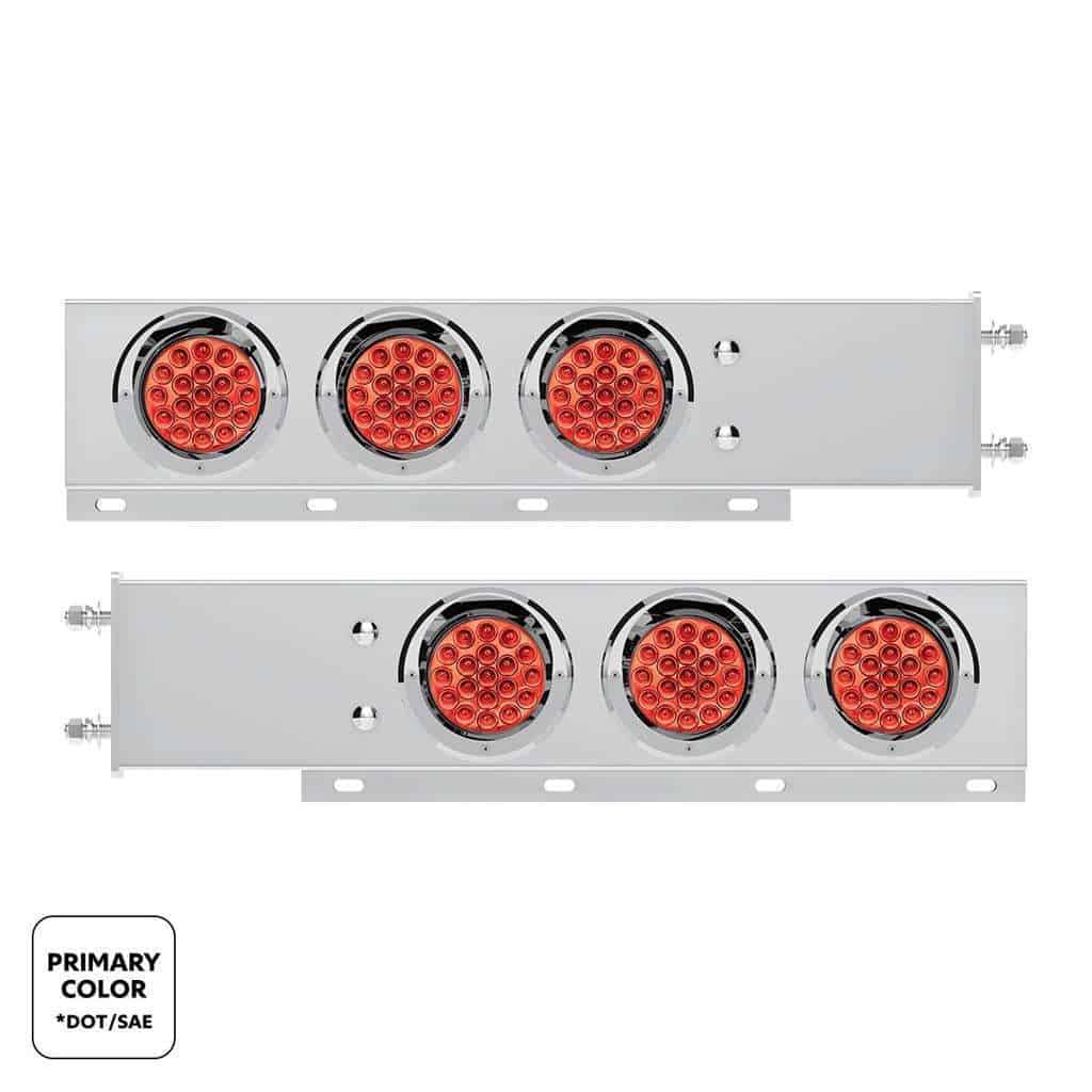 3-3/4" Bolt Pattern SS Spring Loaded Light Bar With 6X Double Fury 19 LED Lights & Visors-Red & Green(Pair)