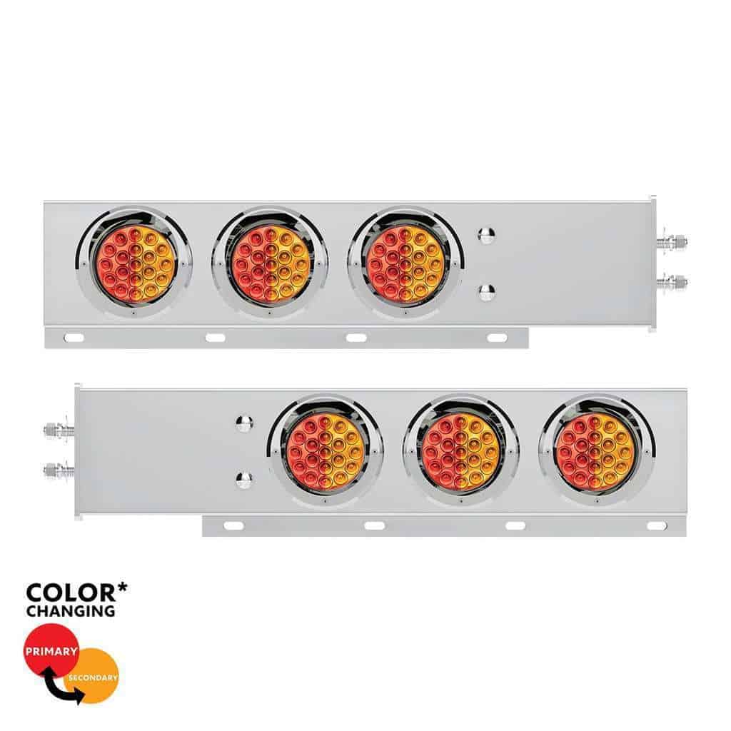 2" Bolt Pattern SS Spring Loaded Light Bar With 6X Double Fury 19 LED Lights & Visors-Red & Amber LED (Pair)