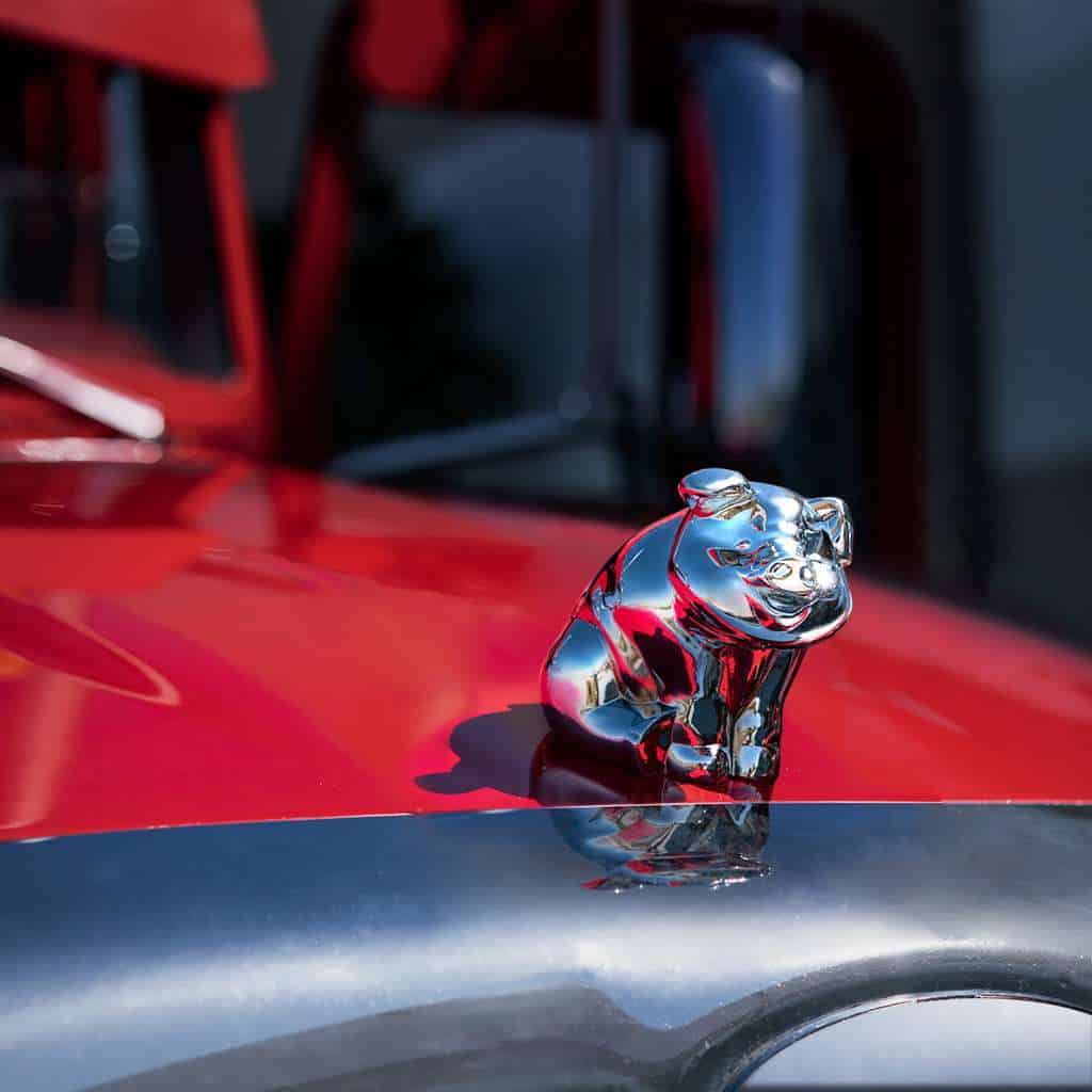 Die-Cast Sitting Pig Hood Ornament - Chrome 5 Die-Cast Sitting Pig Hood Ornament - Chrome