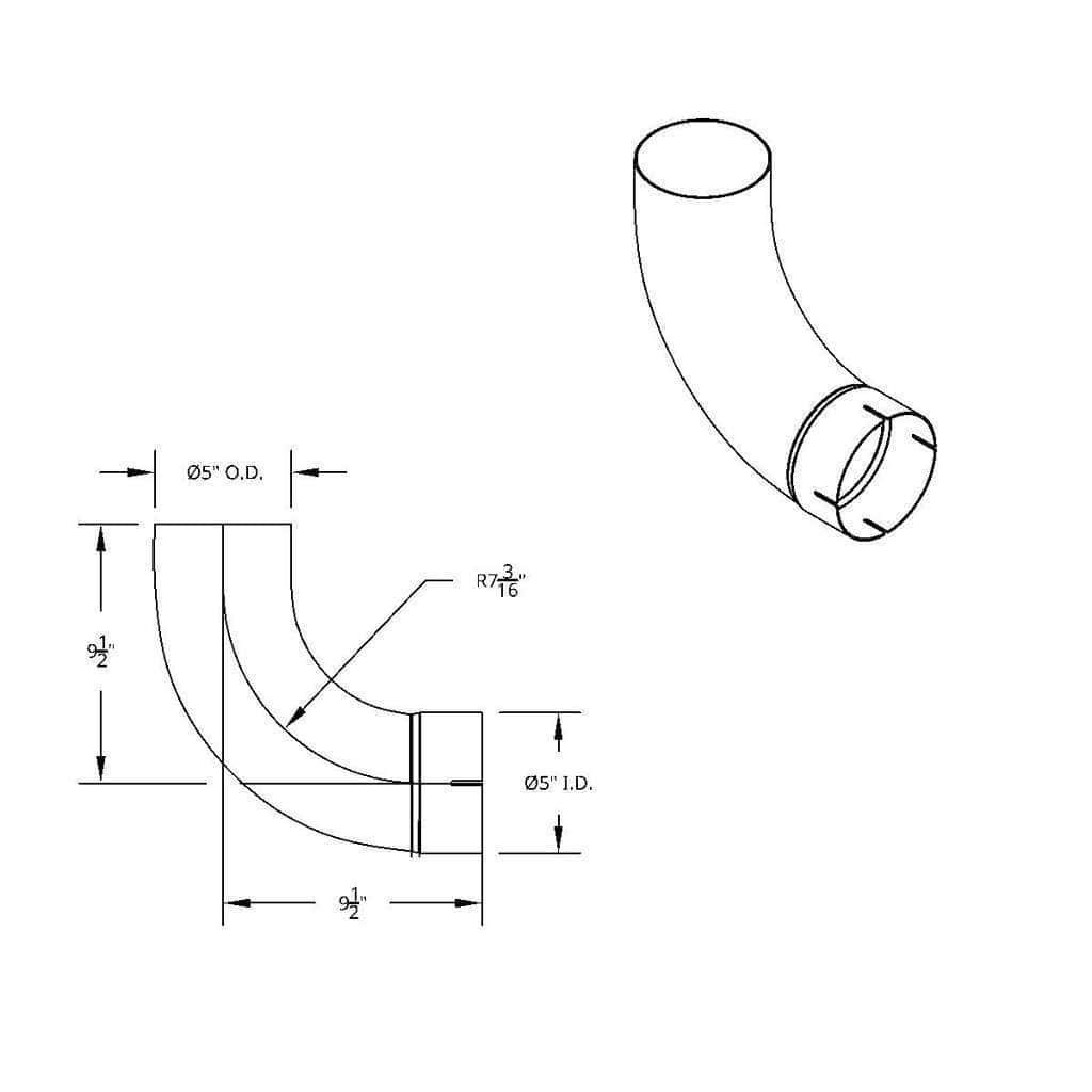 Chrome 90 Degree Exhaust Expanded Elbow, 5&Quot; I.d. To 5&Quot; O.d. - 12&Quot; X 12&Quot; 3 Chrome 90 Degree Exhaust Expanded Elbow, 5" I.D. To 5" O.D. - 12" X 12"