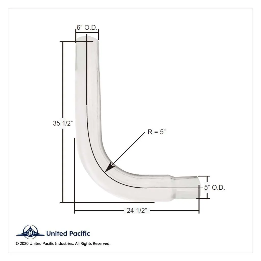Chrome 90 Degree Exhaust Elbow, Reduce 6&Quot; O.d To 5&Quot; O.d. - 35&Quot; X 24&Quot; 2 Chrome 90 Degree Exhaust Elbow, Reduce 6" O.D To 5" O.D. - 35" X 24"