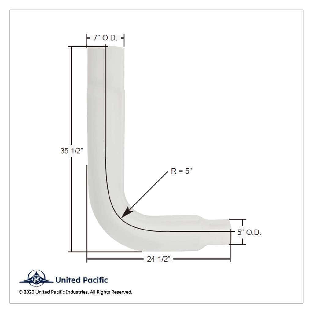 Chrome 90 Degree Exhaust Elbow, Reduce 7" O.D. To 5" O.D. - 35" X 24"