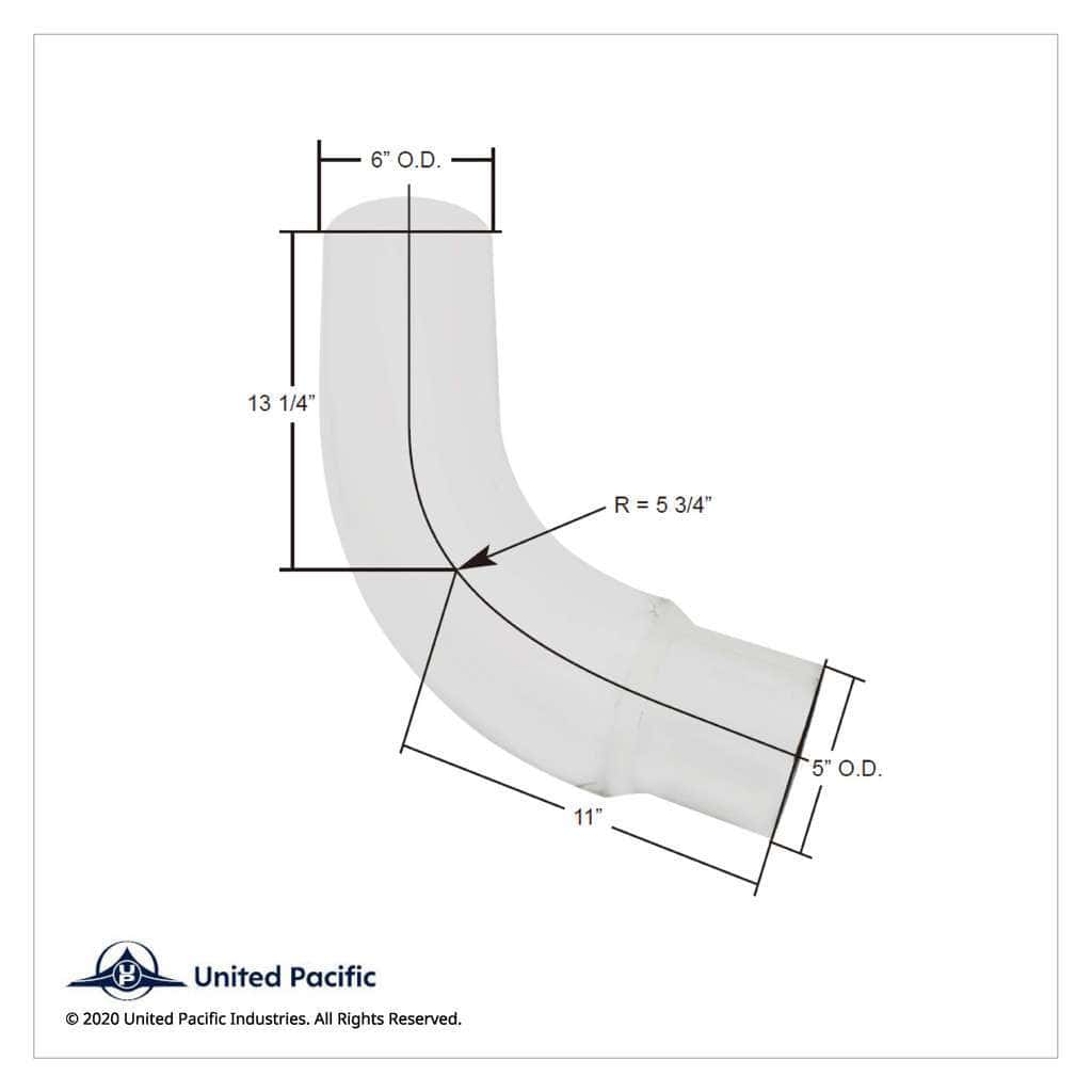 Chrome 68 Degree Angled Exhaust Elbow For Peterbilt 359 - Reduce 6" OD To 5" OD