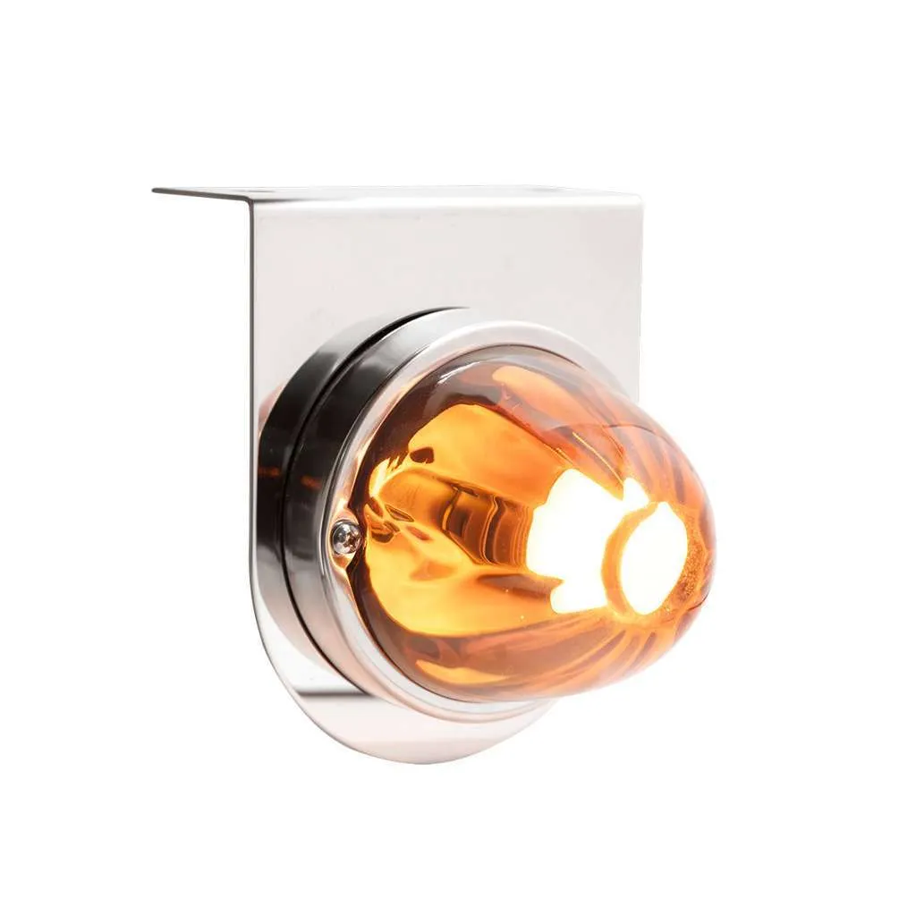 Dual Function Glass Watermelon Light With Stainless Steel Light Bracket Kit With LED Bulb-Amber LED/Amber Lens