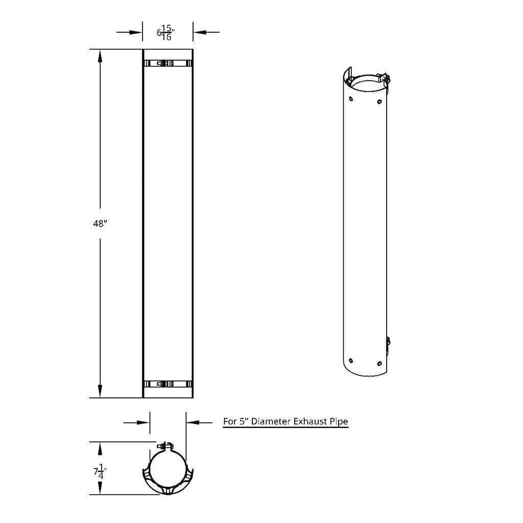 48" Tall 180 Degree Stainless Exhaust Muffler Shield For 5" Diameter Exhaust - Plain